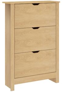 HOMCOM Slim Shoe Cabinet, Narrow Shoe Cupboard with 3 Drawers, Adjustable Shelves for 18 Pairs of Shoes, Natural Wood Finish