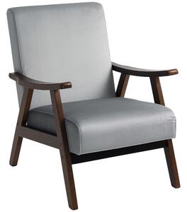HOMCOM Nordic Accent Chair, Upholstered Velvet Armchair with Solid Wood Frame and Soft Thick Padded for Living Room, Bedroom, Grey