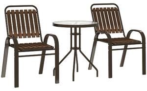 Outsunny 3 Pieces Patio Bistro Set with Stackable Chairs, Tempered Glass Table, for Outdoor, Balcony, Patio, Garden, Dark Brown
