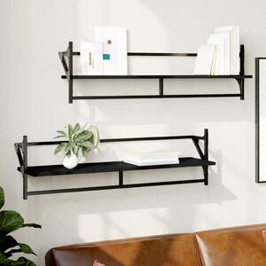 Wall Shelves with Bars 2 pcs Black 100x25x30 cm