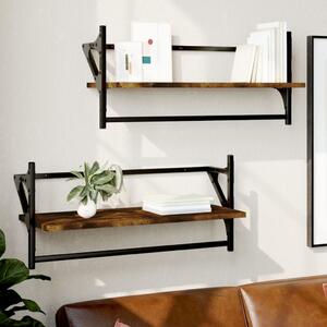 Wall Shelves with Bars 2 pcs Smoked Oak 65x25x30 cm