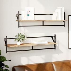 Wall Shelves with Bars 2 pcs Sonoma Oak 100x25x30 cm