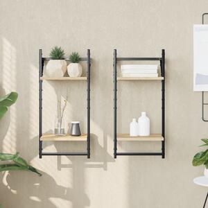 2-Tier Wall Shelves with Bars 2 pcs Sonoma Oak 30x25x65 cm