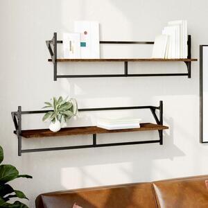 Wall Shelves with Bars 2 pcs Brown Oak 100x25x30 cm