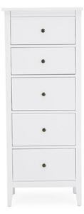 Lynton Tall Small 5 Drawer Chest, White