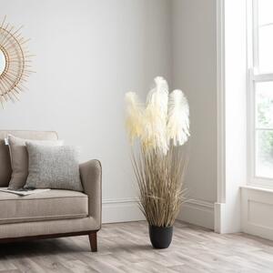 Artificial Cream Pampas Grass in Black Plant Pot