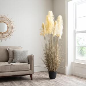 Artificial Cream Pampas Grass in Black Plant Pot