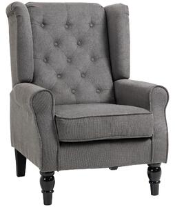 HOMCOM Linen Fabric Occasional Chair Wooden Frame Wingback Armchair with Thick Foam Cushion Accent Chair Living Room, Dark Grey Aosom UK