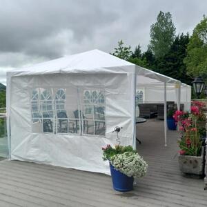 Outsunny 3 x 6m Pop Up Gazebo with Sides, Waterproof Heavy Duty Garden & Camping Shelter with Windows & Storage Bag, White Aosom UK