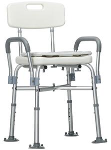 HOMCOM Aluminium Shower Chair w/ Backs & Arms, Height Adjustable Shower Seat w/ Removable Padded Cushion, Bath Stool for Seniors, Disabled, Pregnant