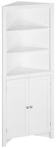 Kleankin Triangle Bathroom Cabinet, Corner Bathroom Storage Unit with Cupboard and 3-Tier Shelves, Free Standing, White