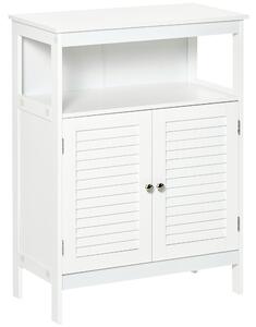 Kleankin Wooden Freestanding Bathroom Cupboard: Double Shutter Door Storage Cabinet Organiser, White Finish