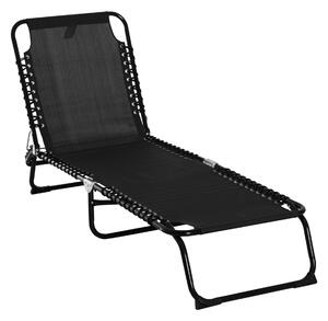 Outsunny Folding Garden Lounger w/ 4 Position Adjustable Back &100% PVC fabric, Garden Reclining Cot Camping Hiking Recliner, 197L x 58W x 78H, Black