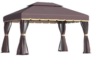 Outsunny 3 x 4m Gazebos for Parties, Garden Party Tent with Nets and Sidewalls for Garden Tent Shelter, Coffee Aosom UK