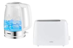 Tower Illuminating Glass Kettle & 2 Slice Toaster White