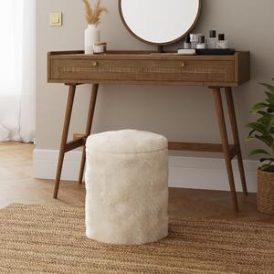 Supersoft Faux Fur Storage Footstool Ivory