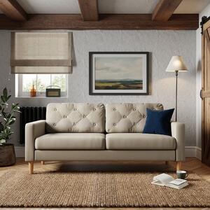 Jacob Velvet Buttoned Compact 3 Seater Sofa Natural