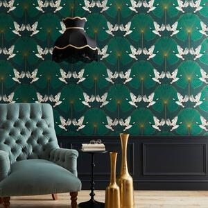 Luxe Cranes Green Wallpaper