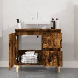 Prague Wooden Vanity Unit With Oak Legs In Smoked Oak