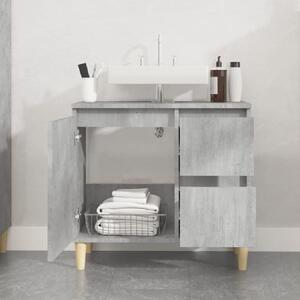 Prague Wooden Vanity Unit With Oak Legs In Concrete Grey