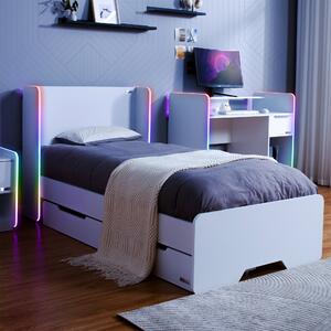 Electra Gaming Bed Frame with Underbed Storage Drawers and LED Lights White