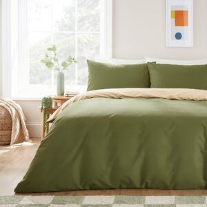 Reversible Polycotton Duvet Cover and Pillowcase Set Olive (Green)