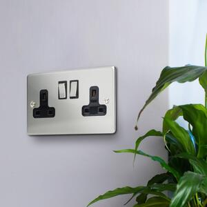 2 Gang 13 Amp Stainless Steel Wall Socket