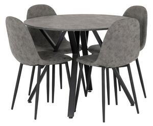 Athens Round Dining Table with 4 Chairs, Grey Concrete Effect