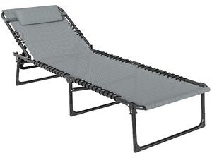 Outsunny Folding Sun Lounger Beach Chaise Chair Garden Cot Camping Recliner with 4 Position Adjustable Light Grey Aosom UK