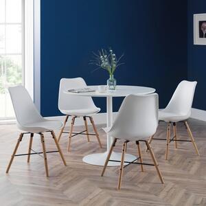 Blanco Round Pedestal Dining Table with 4 Kari Chairs, White