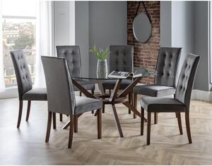 Chelsea Round Large Dining Table with 6 Madrid Chairs, Brown Glass