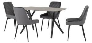 Athens Rectangular Dining Table with 4 Avery Chairs, Concrete Effect