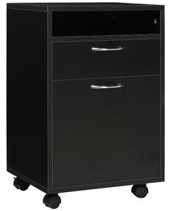 HOMCOM Mobile Storage Cabinet with Drawer, Open Shelf, Metal Handles, 4 Wheels, Office Home Organiser, Black