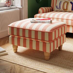 Beatrice Woven Stripe Footstool Coral/White