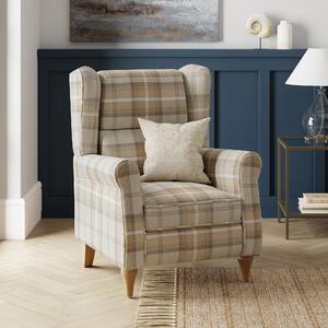 Oswald Padded Pushback Check Armchair Beige