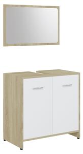 Bathroom Furniture Set White and Sonoma Oak Engineered Wood