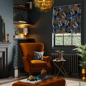 Leaf Jacquard Navy Roman Blind