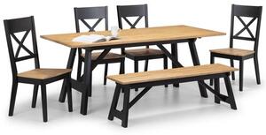 Hockley 6 Seater Rectangular Dining Table with 4 Chairs and Bench, Black