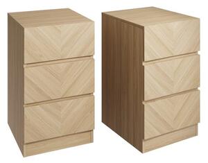 Set of 2 Taranto 3 Drawer Bedside Tables, Oak Effect