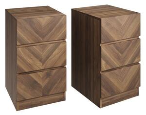 Set of 2 Taranto 3 Drawer Bedside Tables, Walnut