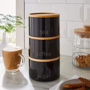Set of 3 Stacking Tea, Coffee and Sugar Canisters