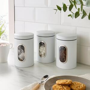 Set of 3 Matt Metal Storage Canisters White