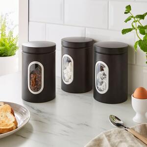 Set of 3 Matt Metal Storage Canisters Black