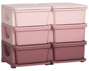 ZONEKIZ Kids Storage Units w/ 6 Drawers, 3 Tier Kids Toy Storage Organizer, Vertical Dresser Tower for Nursery Playroom Kindergarten, Pink Aosom UK