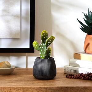 Artificial Cacti in Black Ribbed Ceramic Plant Pot