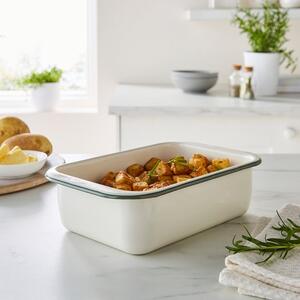 Cream and Sage Enamel Roaster 29cm x 22.7cm