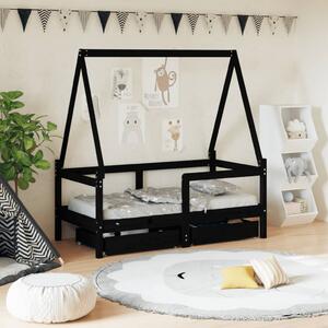 Kids Bed Frame with Drawers Black 70x140 cm Solid Wood Pine