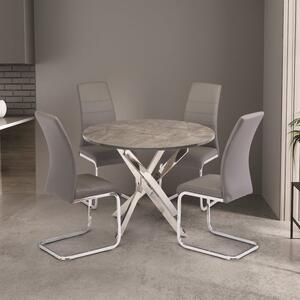 Paris 4 Seater Round Glass Top Dining Table, Concrete