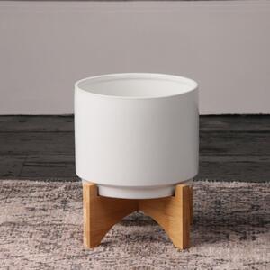 Plain Ceramic Plant Pot on Wooden Stand