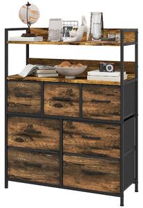 HOMCOM Rustic Chest of Seven Fabric Drawers - Brown Wood Effect